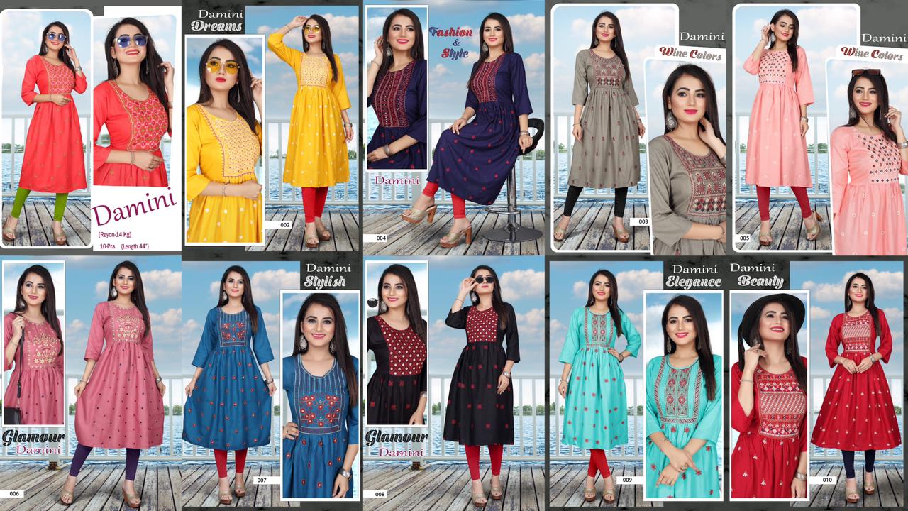 Damini 2 Heavy Rayon Ethnic Wear Embroidery Latest Kurti Collection